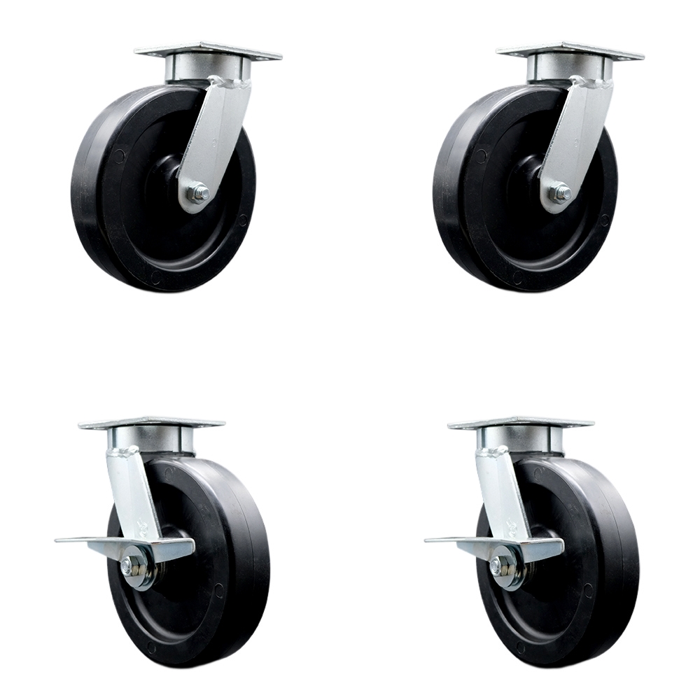 Heavy Duty Kingpinless Swivel Caster with 8 in. Polyolefin Wheels & Ball Bearings - Set of 4