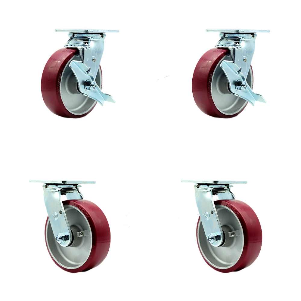 SCC-SS30S620-PAB-TLB-BSL-2-BSL-2 Stainless Steel Heavy Duty Swivel Caster Set with 6 in. Poly on Aluminum Wheel & Ball Bearing