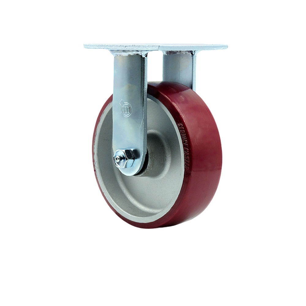 Stainless Steel Heavy Duty Rigid Top Plate Caster with 6 in. Polyurethane on Aluminum Wheel & Delrin Bearings - 1200 lbs Capacity per Caster
