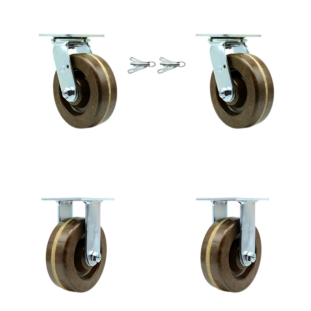 SCC-30CS620-PHBZHT-BSL-2-R-2 Heavy Duty Swivel Caster with 6 in. High Temperature Phenolic Wheels & Bronze Bearings - Set of 4