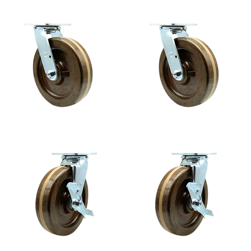 SCC-30CS820-PHBZHT-BSL-2-TLB-2 Heavy Duty Swivel Caster with 8 in. High Temperature Phenolic Wheels & Bronze Bearings - Set of 4