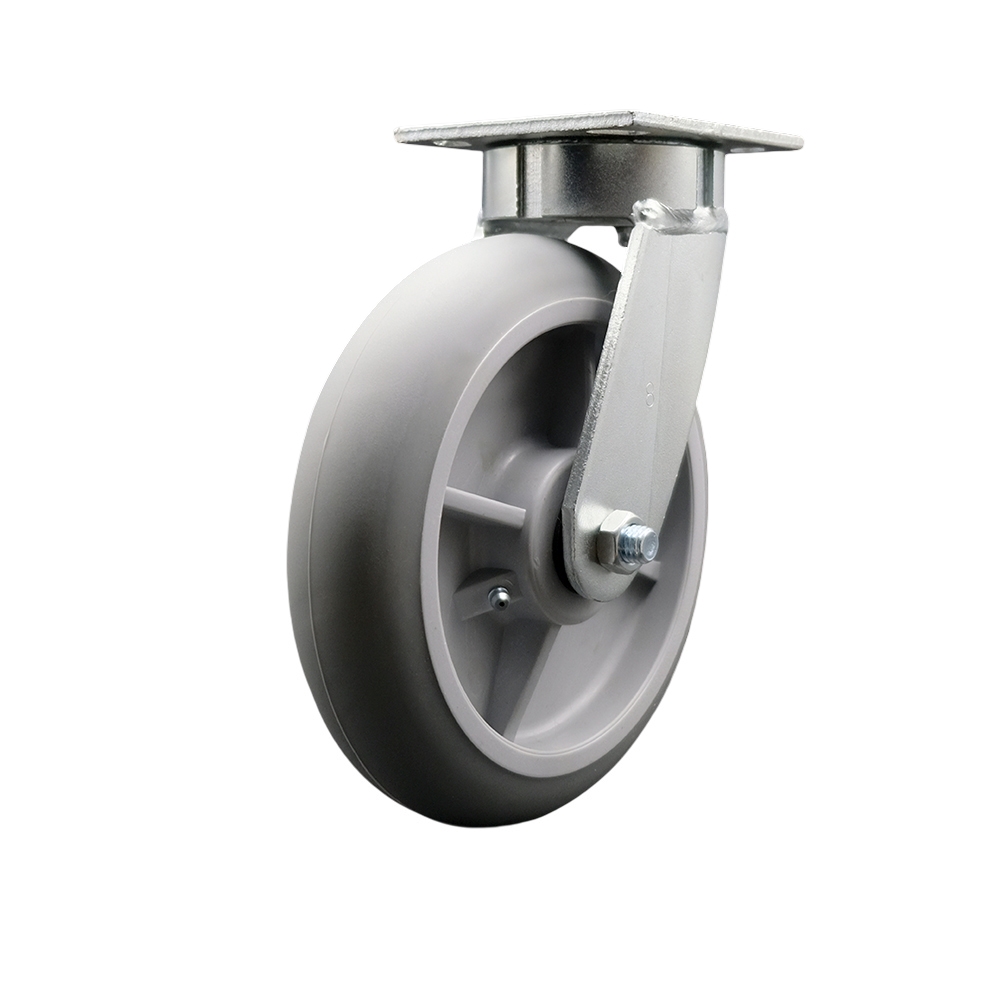 Heavy Duty Kingpinless Swivel Top Plate Caster with 8 in. Thermoplastic Rubber Donut Tread Wheel & Ball Bearings - 600 lbs Capacity per Caster