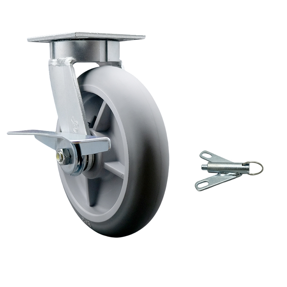 Heavy Duty Kingpinless Swivel Top Plate Caster with Side Lock Brake & Swivel Lock & 8 in. Thermoplastic Rubber Donut Tread Wheel with Ball Bearings