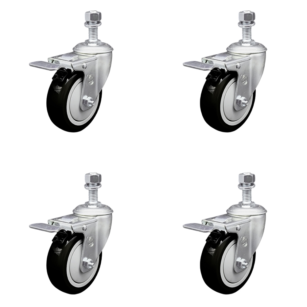 Replacement Set for Eaton Tripp Casters DMCCASTER - Swivel Threaded Stem Casters with 4 in. Black Polyurethane Wheels & 0.50 in. Stems