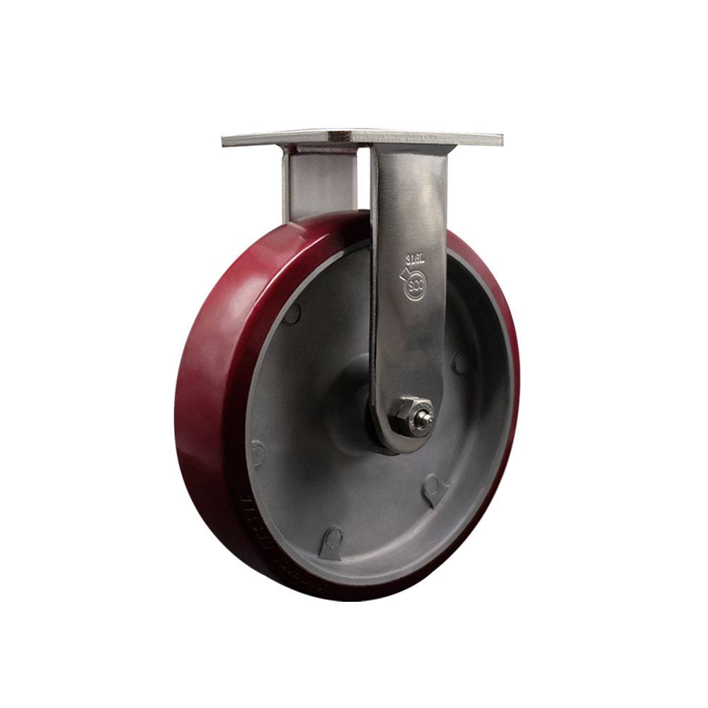316 Stainless Steel Heavy Duty Rigid Top Plate Caster with 8 in. Polyurethane on Aluminum Wheel & Ball Bearings - 1250 lbs Capacity per Caster