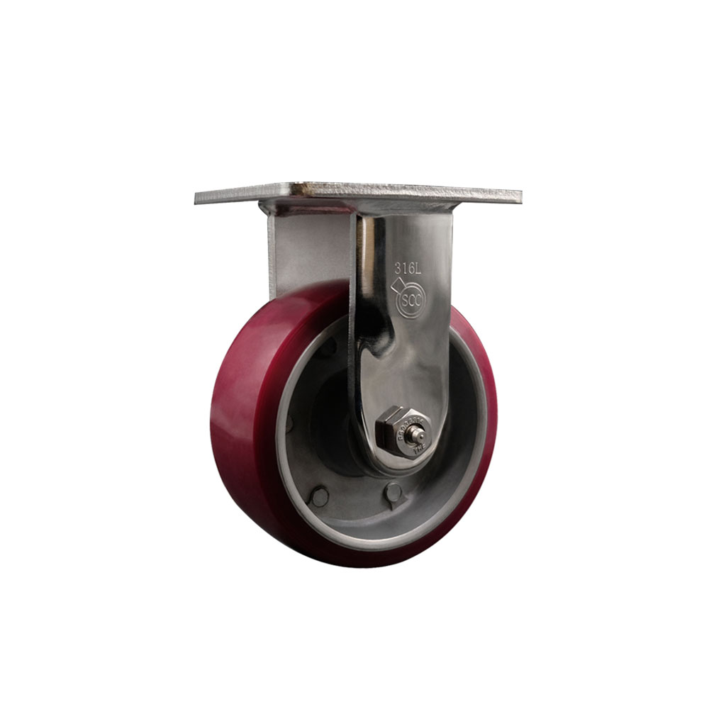 316 Stainless Steel Heavy Duty Rigid Top Plate Caster with 5 in. Polyurethane on Aluminum Wheel & Delrin Bearings - 900 lbs Capacity per Caster