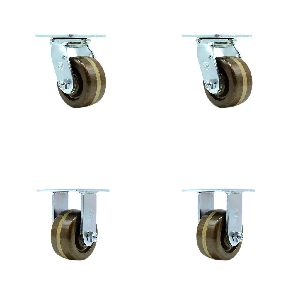 SCC-30CS420-PHBZHT-2-R-2 Heavy Duty Swivel Caster with 4 in. High Temperature Phenolic Wheels & Bronze Bearings - 3200 lbs Total Capacity - Set of 4