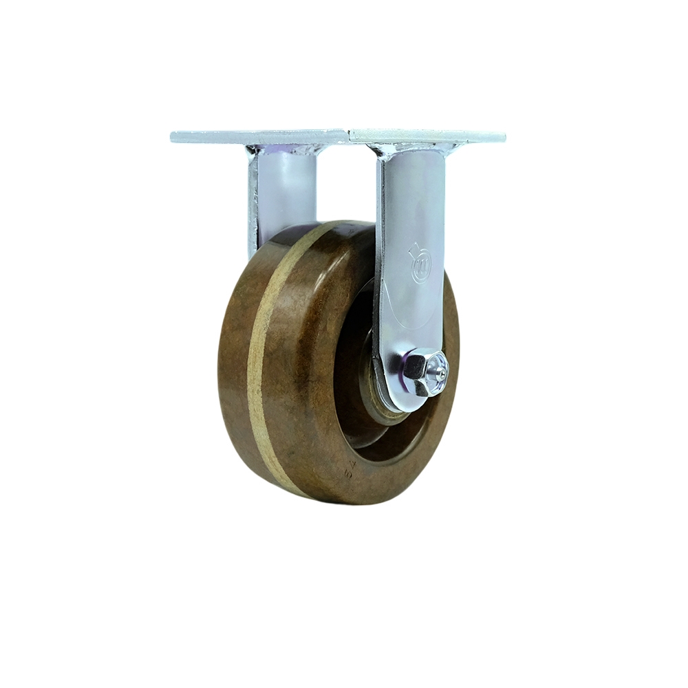SCC-30R520-PHBZHT Heavy Duty Rigid Top Plate Caster with 5 in. High Temperature Phenolic Wheel & Bronze Bearings - 1000 lbs Capacity per Caster