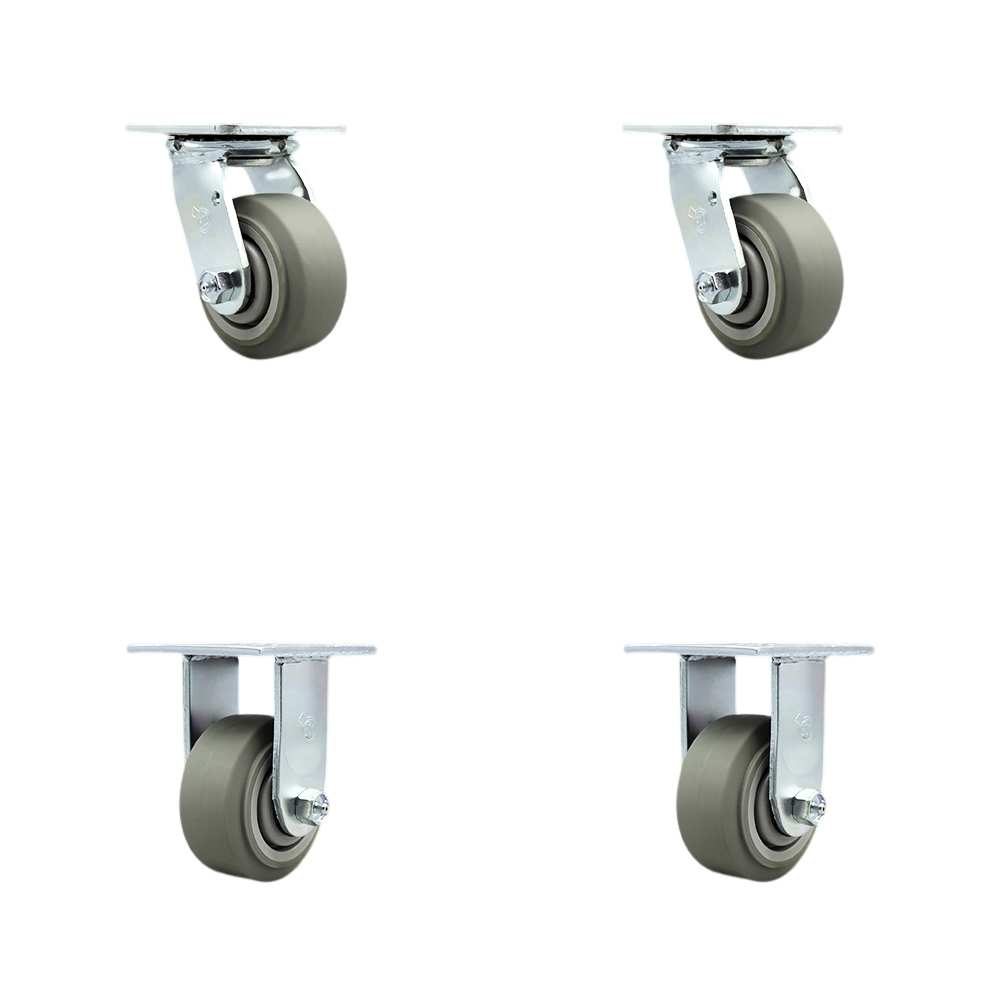 Stainless Steel Heavy Duty Swivel Caster with 4 in. Thermoplastic Rubber Flat Tread Wheels & Delrin Bearings - 1200 lbs Total Capacity - Set of 4