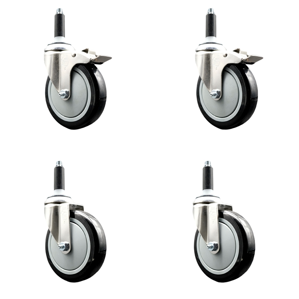 Polyurethane Swivel Stem Caster with 5 in. Black Caster Wheels, 0.87 in. Expanding Stem - 316 Stainless Steel Casters - Set of 4