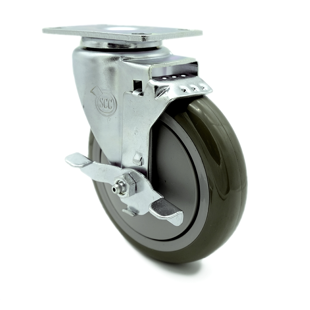 GEN-SCC-20S514-PPUB-TLB-TP3 Replacement Caster for Genie Caster 57735GT - Swivel Top Plate Casters Caster with 5 in. Gray Polyurethane Wheel