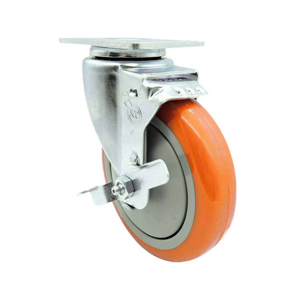GEN-SCC-20S514-PPUB-ORG-TLB-TP3 Replacement Caster for Genie Caster 57735GT - Swivel Top Plate Casters Caster with 5 in. Orange Polyurethane Wheel