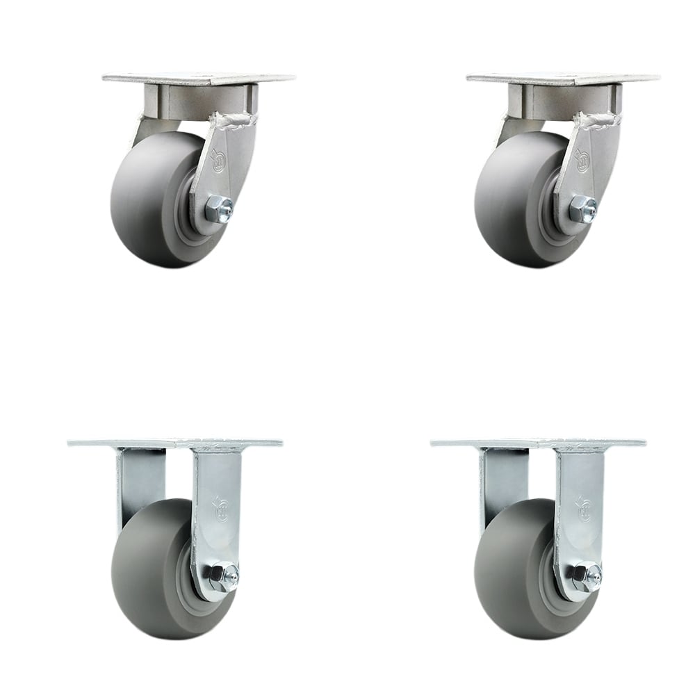 Heavy Duty Kingpinless Swivel Caster with 4 in. Thermoplastic Rubber Donut Tread Wheels & Ball Bearings - 1200 lbs Total Capacity - Set of 4