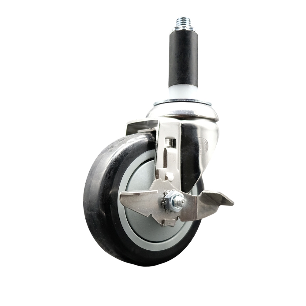 Polyurethane Swivel Stem Caster with 4 in. Black Caster Wheels & Top Lock Brake, 1 in. Expanding Stem - 316 Stainless Steel Caster