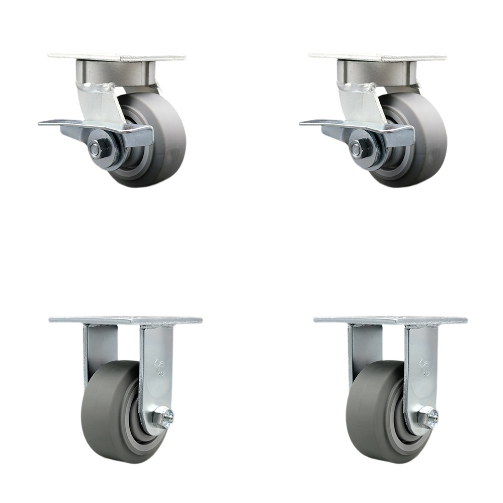 Heavy Duty Kingpinless Swivel Caster with 4 in. Thermoplastic Rubber Flat Tread Wheels & Ball Bearing - 1200 lbs Total Capacity - Set of 4