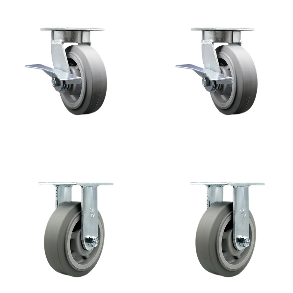 Heavy Duty Kingpinless Swivel Caster with 6 in. Thermoplastic Rubber Flat Tread Wheels & Ball Bearing - 2000 lbs Total Capacity - Set of 4