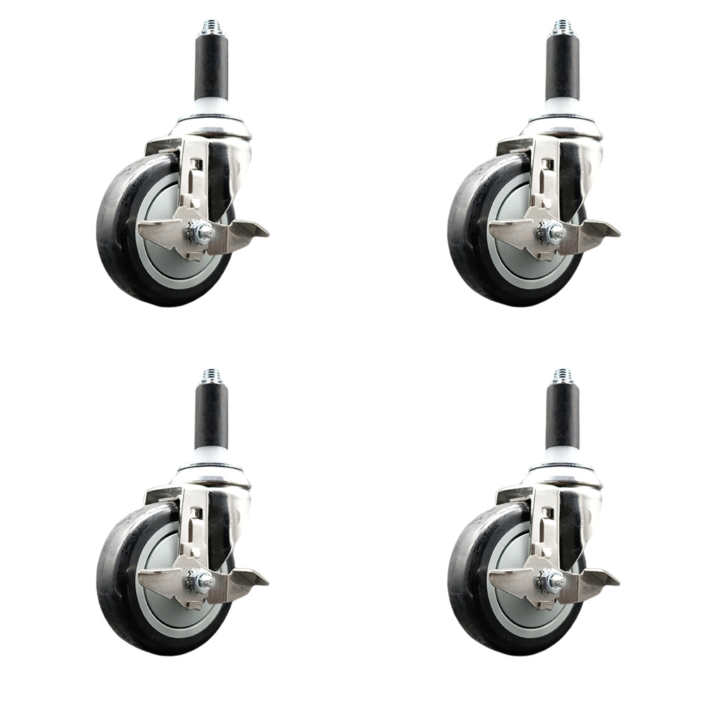 Polyurethane Swivel Stem Caster with 4 in. Black Caster Wheels, 1 in. Expanding Stems - 316 Stainless Steel Casters - Set of 4