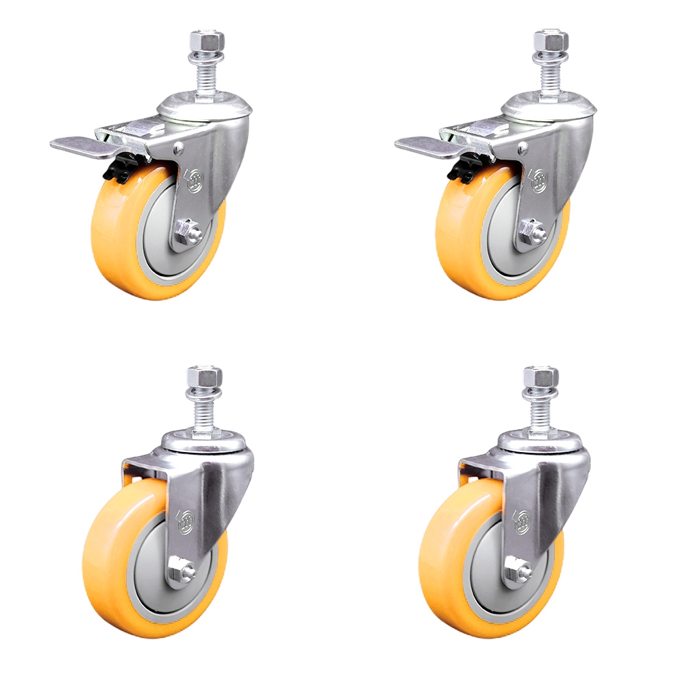 Replacement Set for Chief Casters PAC770 - Swivel Threaded Stem Casters with 4 in. Yellow Poly Wheels & 0.50 in. Stems
