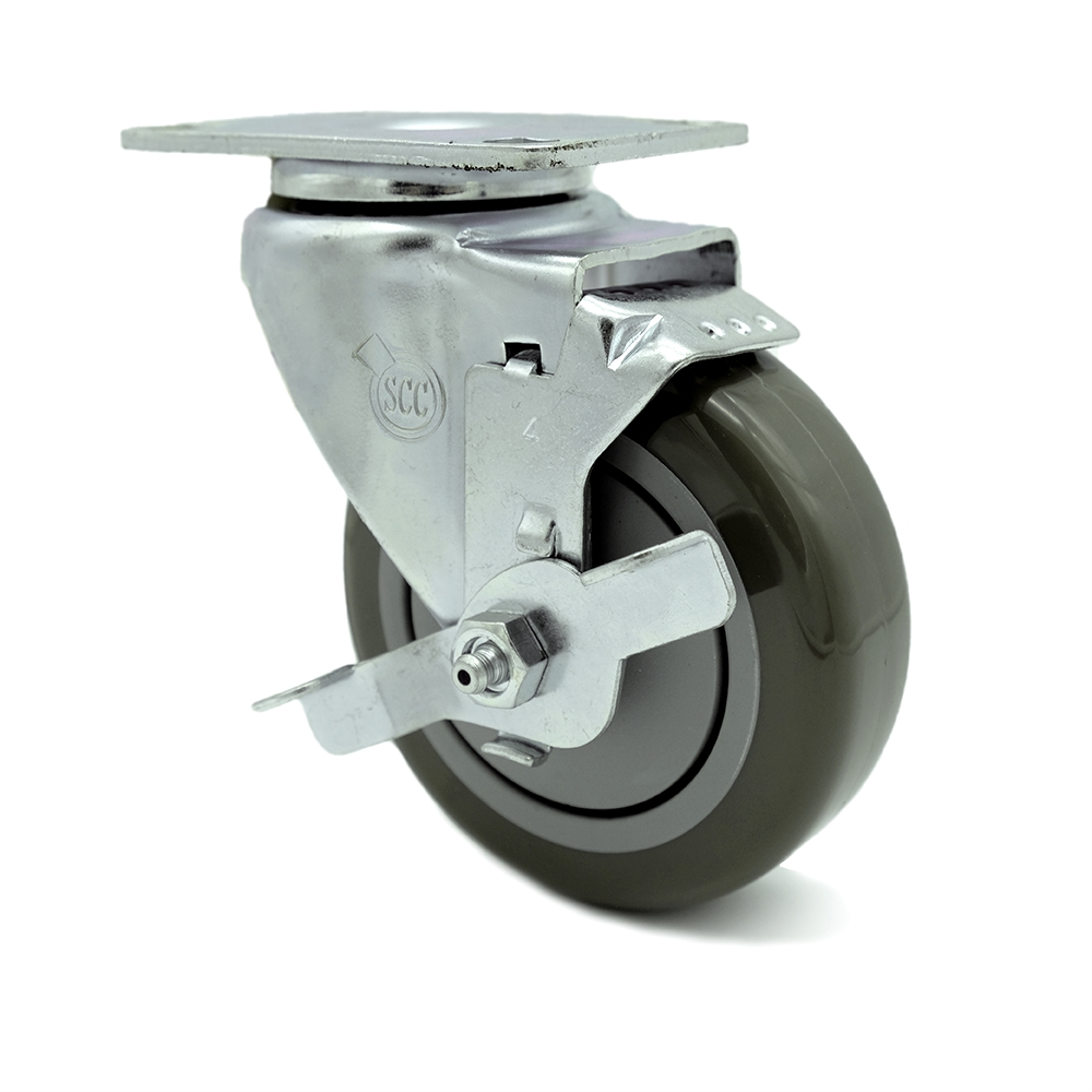 Replacement Caster for Grainger Caster 400K67 - Swivel Top Plate Caster with 4 in. Gray Polyurethane Wheel & Top Locking Brake