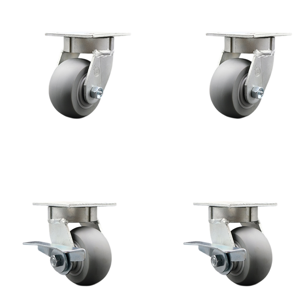 Heavy Duty Kingpinless Swivel Caster with 4 in. Thermoplastic Rubber Donut Tread Wheels & Ball Bearings - 1200 lbs Total Capacity - Set of 4