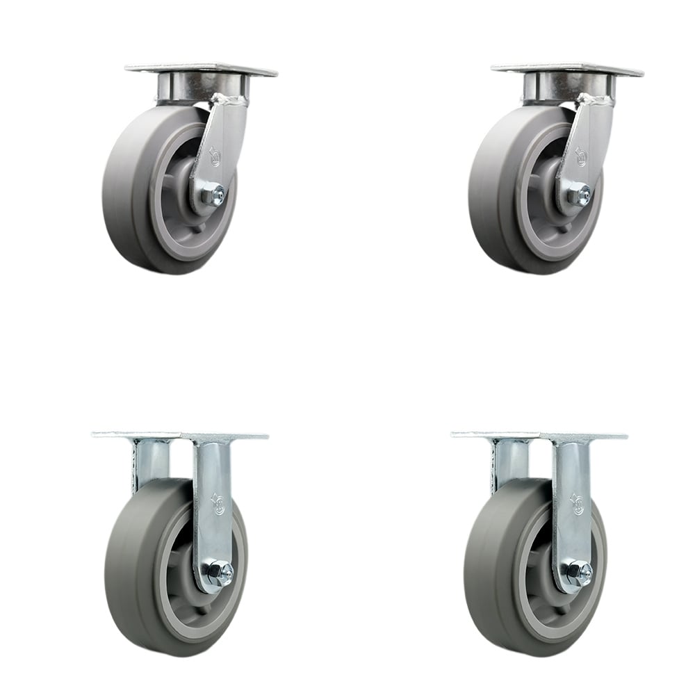 Heavy Duty Kingpinless Swivel Caster with 6 in. Thermoplastic Rubber Flat Tread Wheels & Ball Bearings - 2000 lbs Total Capacity - Set of 4