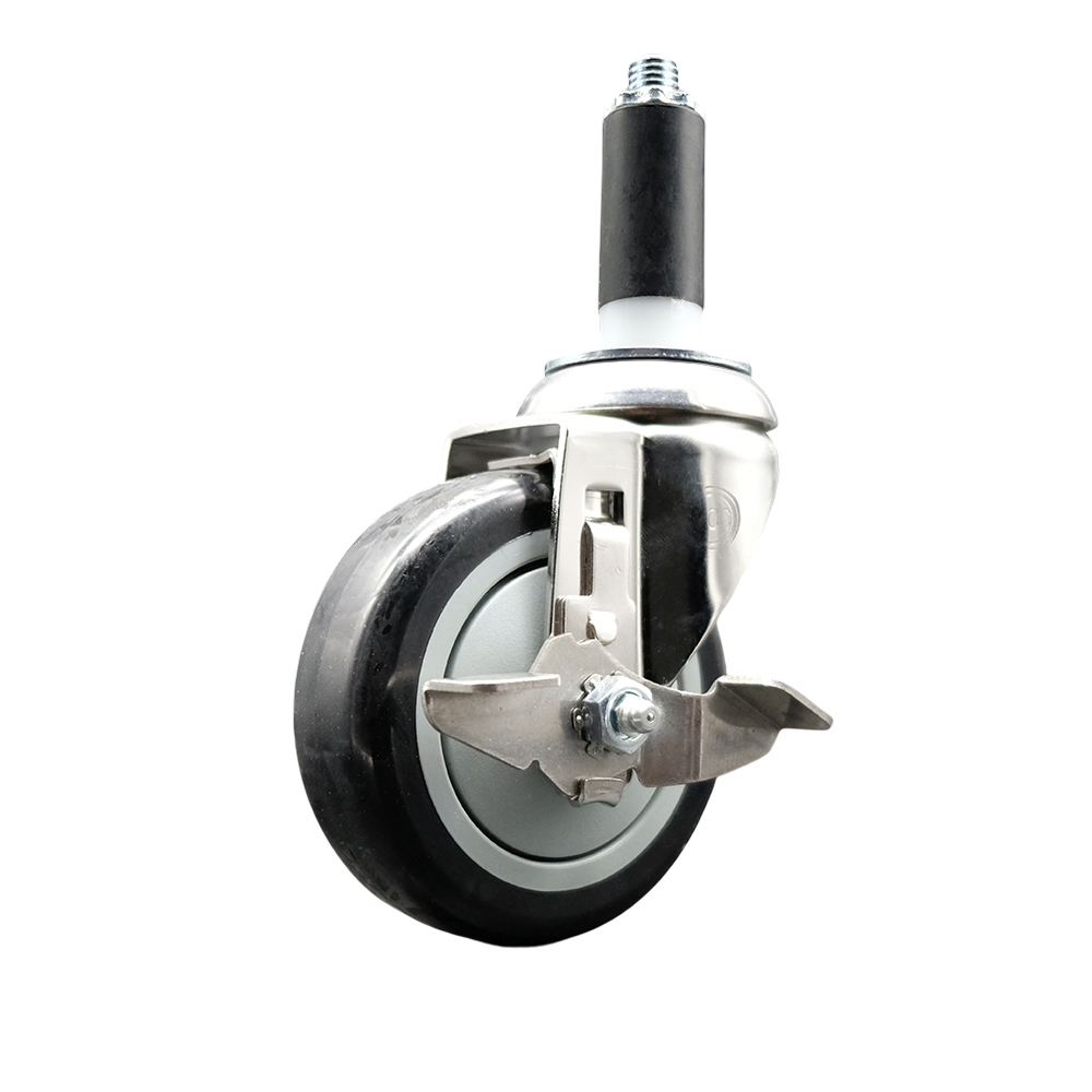 Polyurethane Swivel Stem Caster with 4 in. Black Caster Wheels & Top Lock Brake, 1.13 in. Expanding Stem - 316 Stainless Steel Caster