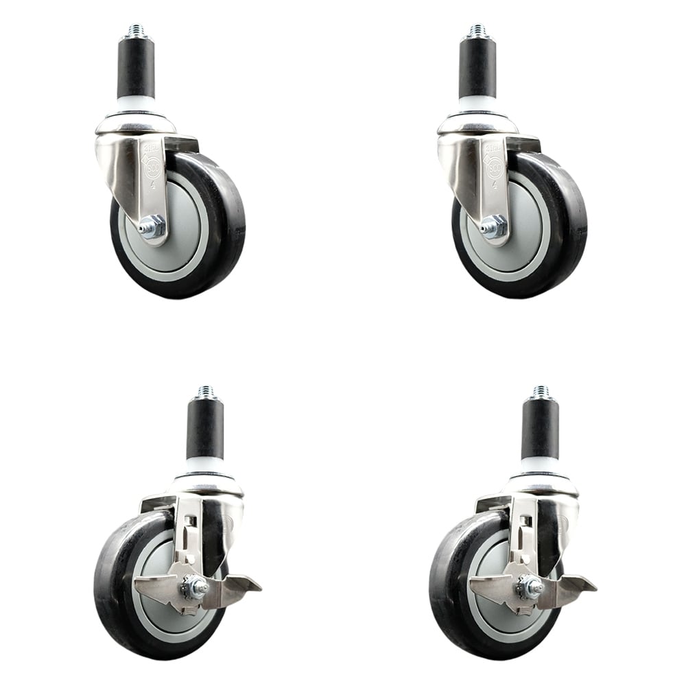Polyurethane Swivel Stem Caster with 4 in. Black Caster Wheels, 1.38 in. Expanding Stems - 316 Stainless Steel Casters - Set of 4