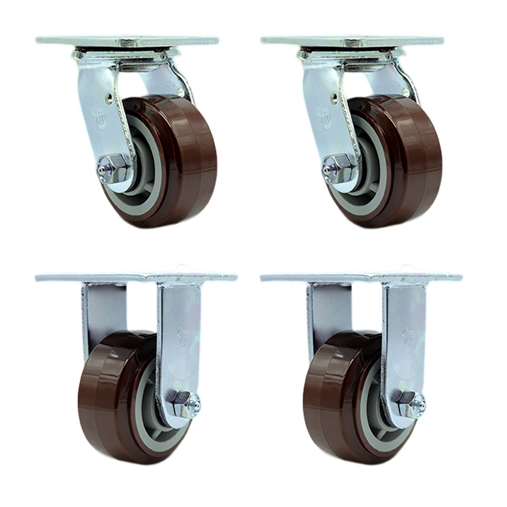 Stainless Steel Heavy Duty Swivel Caster with 4 in. Polyurethane Wheels & Delrin Bearings - 2400 lbs Total Capacity - Set of 4