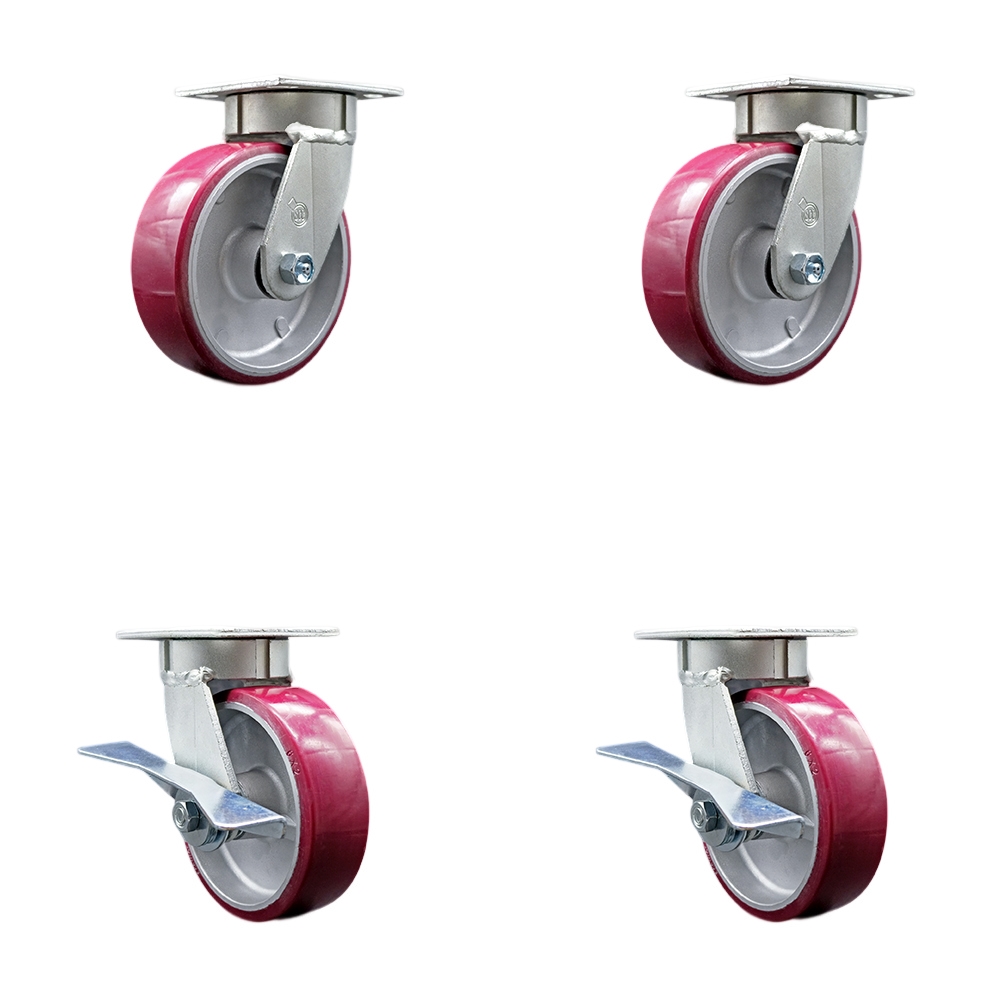 Heavy Duty Kingpinless Swivel Caster with 6 in. Polyurethane on Aluminum Wheels & Ball Bearings - 4800 lbs Total Capacity - Set of 4