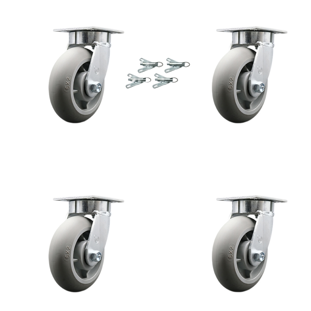 Heavy Duty Kingpinless Swivel Caster with 6 in. Thermoplastic Rubber Donut Tread Wheels & Ball Bearings - 2000 lbs Total Capacity - Set of 4