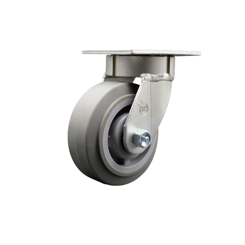 Heavy Duty Kingpinless Swivel Top Plate Caster with 5 in. Thermoplastic Rubber Flat Tread Wheel & Ball Bearings - 350 lbs Capacity per Caster
