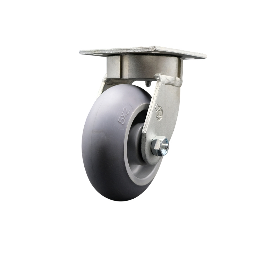 Heavy Duty Kingpinless Swivel Top Plate Caster with 5 in. Thermoplastic Rubber Donut Tread Wheel & Ball Bearings - 350 lbs Capacity per Caster