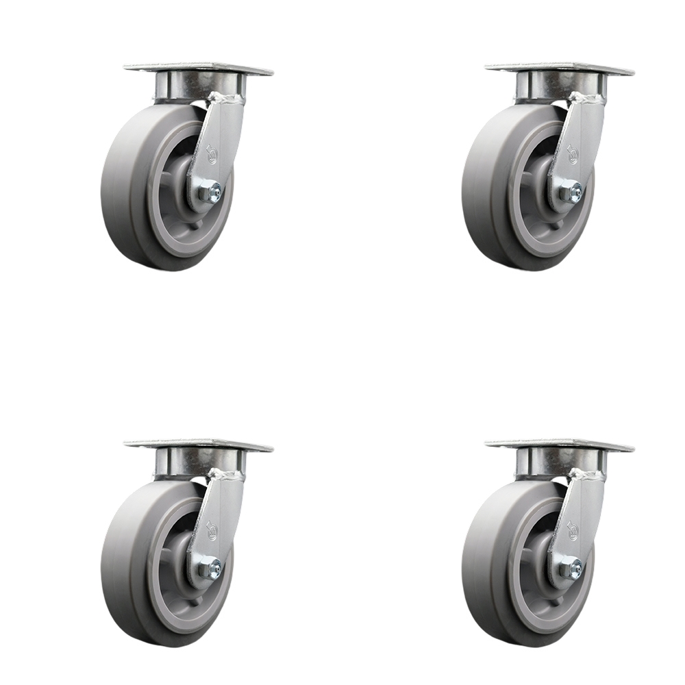 Heavy Duty Kingpinless Swivel Caster with 6 in. Thermoplastic Rubber Flat Tread Wheels & Ball Bearings - 2000 lbs Total Capacity - Set of 4