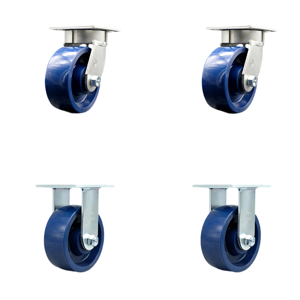 Heavy Duty Kingpinless Swivel Caster with 5 in. Solid Polyurethane Wheels & Ball Bearings - 4000 lbs Total Capacity - Set of 4