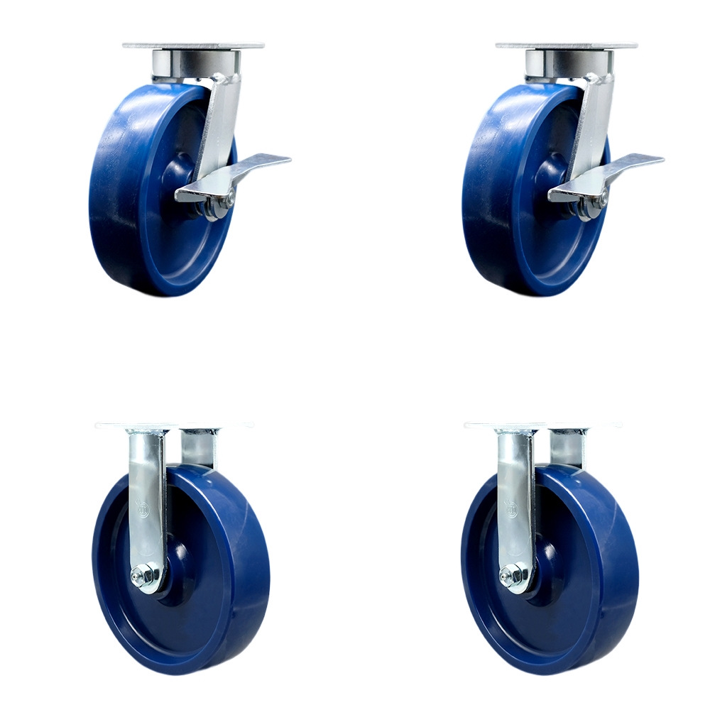 Heavy Duty Kingpinless Swivel Caster with 8 in. Solid Polyurethane Wheels & Ball Bearings - 4800 lbs Total Capacity - Set of 4