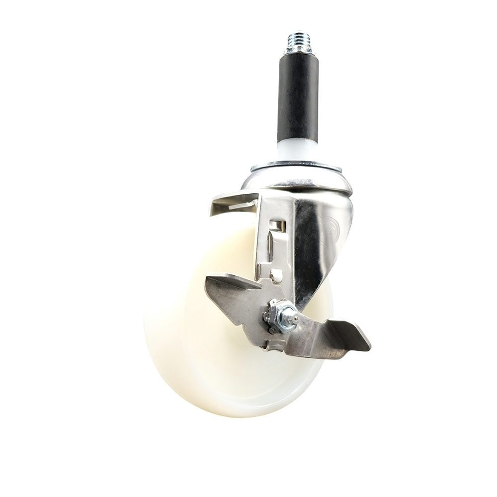 Nylon Swivel Stem Caster with 4 in. White Caster Wheel & Top Lock Brake, 0.75 in. Expanding Stem - 316 Stainless Steel Caster