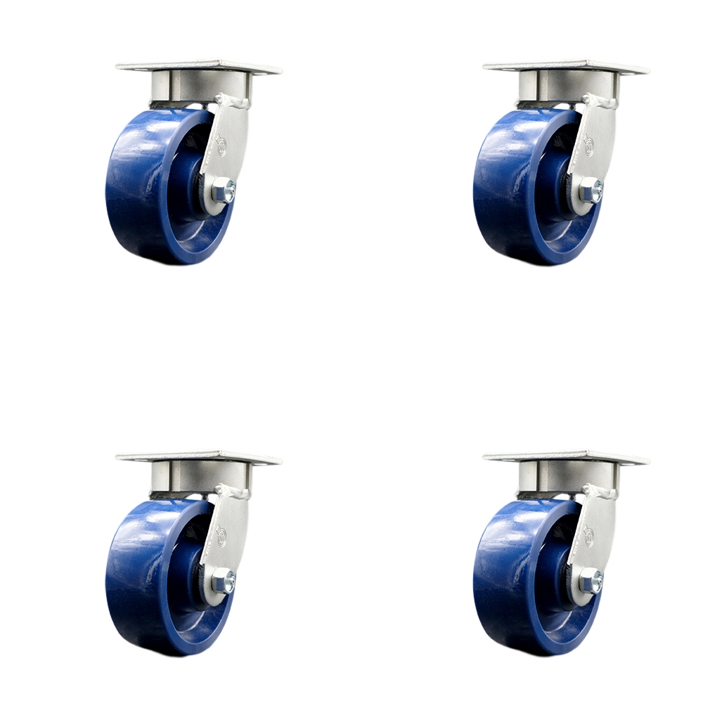 Heavy Duty Kingpinless Swivel Caster with 5 in. Solid Polyurethane Wheels & Ball Bearings - 4000 lbs Total Capacity - Set of 4