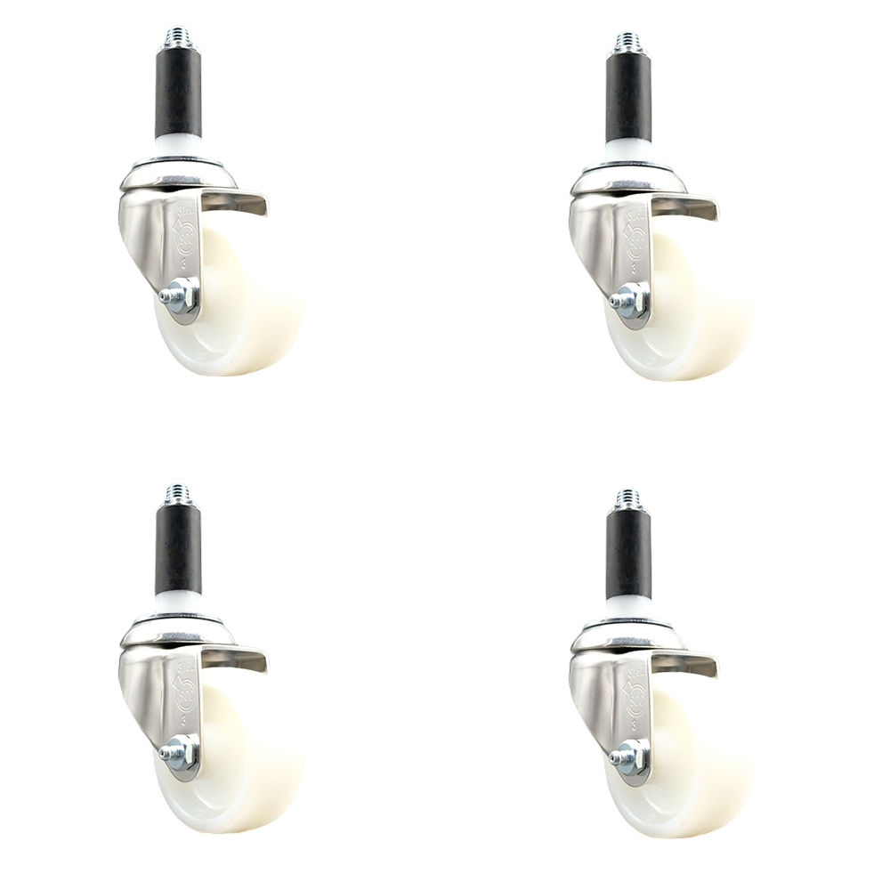 SCC-SS316EX20S314-NYS-1-4 Nylon Swivel Stem Caster with 3 in. White Caster Wheels, 1 in. Expanding Stems - 316 Stainless Steel Casters - Set of 4