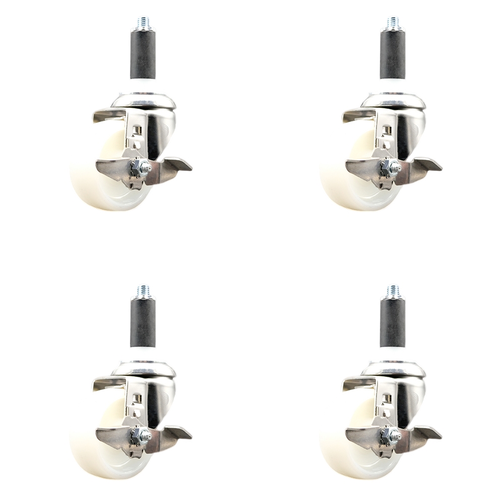 SCC-SS316EX20S314-NYS-TLB-1-4 Nylon Swivel Stem Caster with 3 in. Caster Wheels, 1 in. Expanding Stems - 316 Stainless Steel Casters - Set of 4