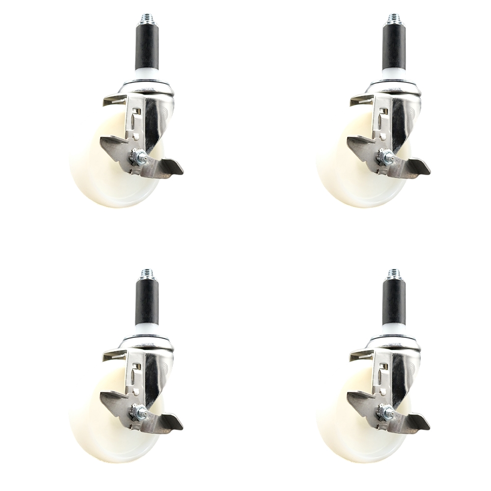 SCC-SS316EX20S414-NYS-TLB-1-4 Nylon Swivel Stem Caster with 4 in. Caster Wheels, 1 in. Expanding Stems - 316 Stainless Steel Casters - Set of 4