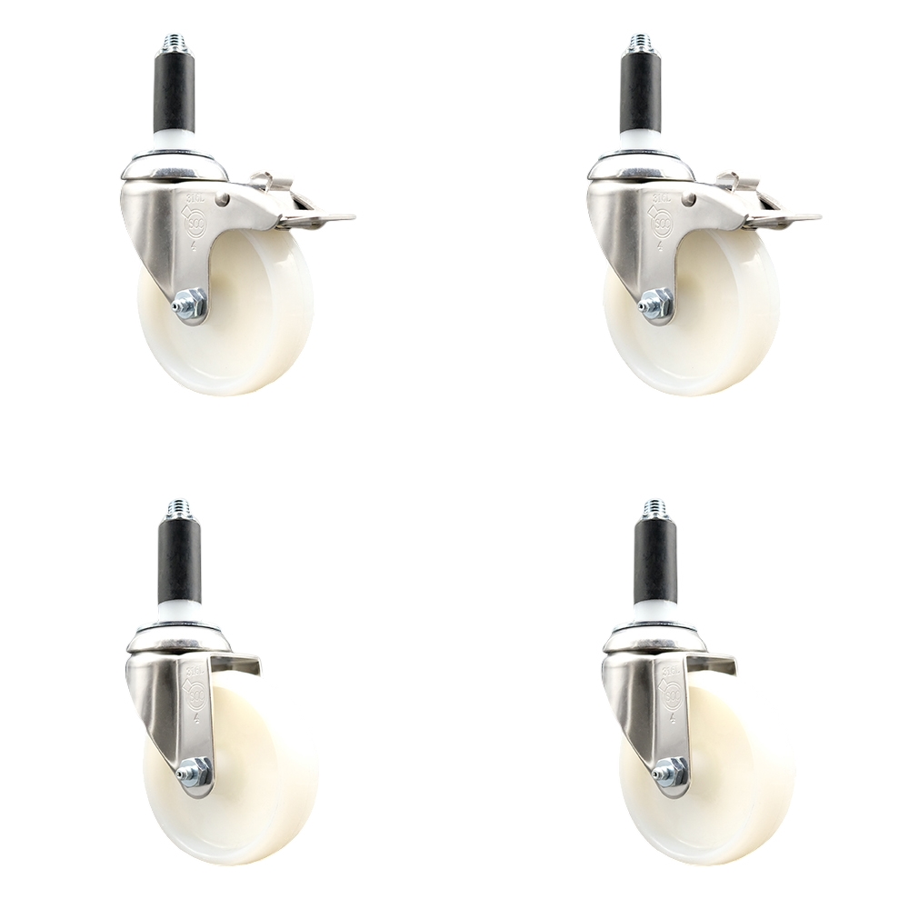 SCC-SS316TTLEX20S414-NYS-2-S-2-1 Nylon Swivel Stem Caster with 4 in. Caster Wheels, 1 in. Expanding Stem - 316 Stainless Steel Casters - Set of 4