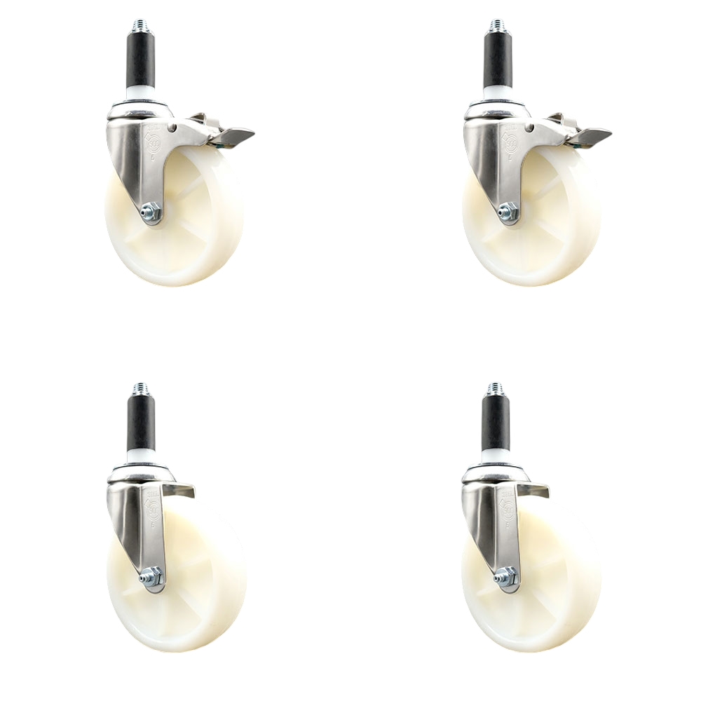 SCC-SS316TTLEX20S514-NYS-2-S-2-1 Nylon Swivel Stem Caster with 5 in. Caster Wheels, 1 in. Expanding Stem - 316 Stainless Steel Casters - Set of 4