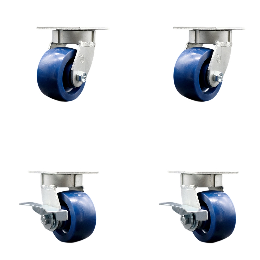 Heavy Duty Kingpinless Swivel Caster with 4 in. Solid Polyurethane Wheels & Ball Bearings - 2800 lbs Total Capacity - Set of 4