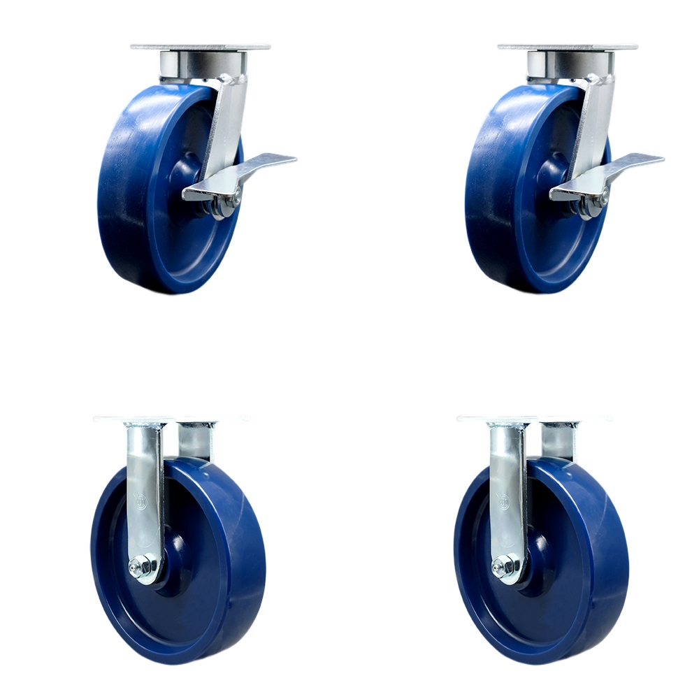 Heavy Duty Kingpinless Swivel Caster with 8 in. Solid Polyurethane Wheels & Ball Bearings - 4800 lbs Total Capacity - Set of 4