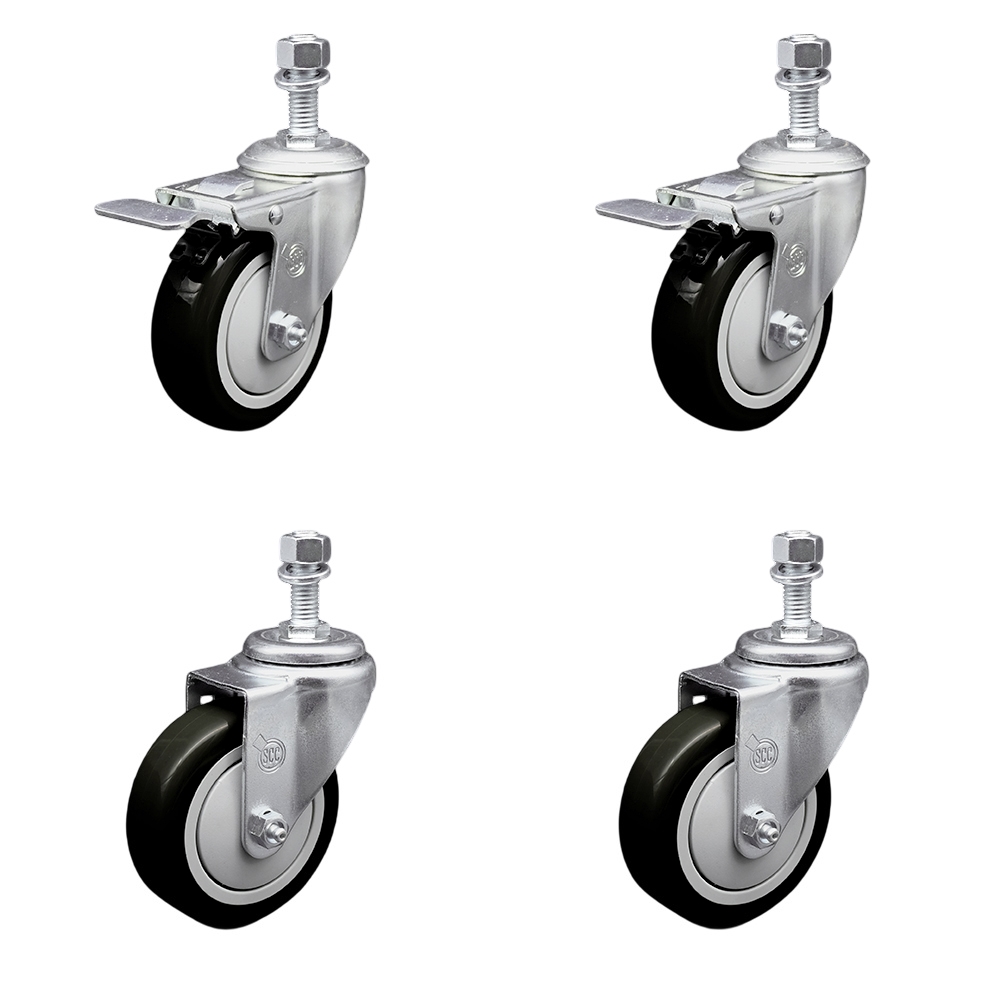 Replacement Set for Chief Casters PAC770 - Swivel Threaded Stem Casters with 4 in. Black Poly Wheels & 0.50 in. Stems