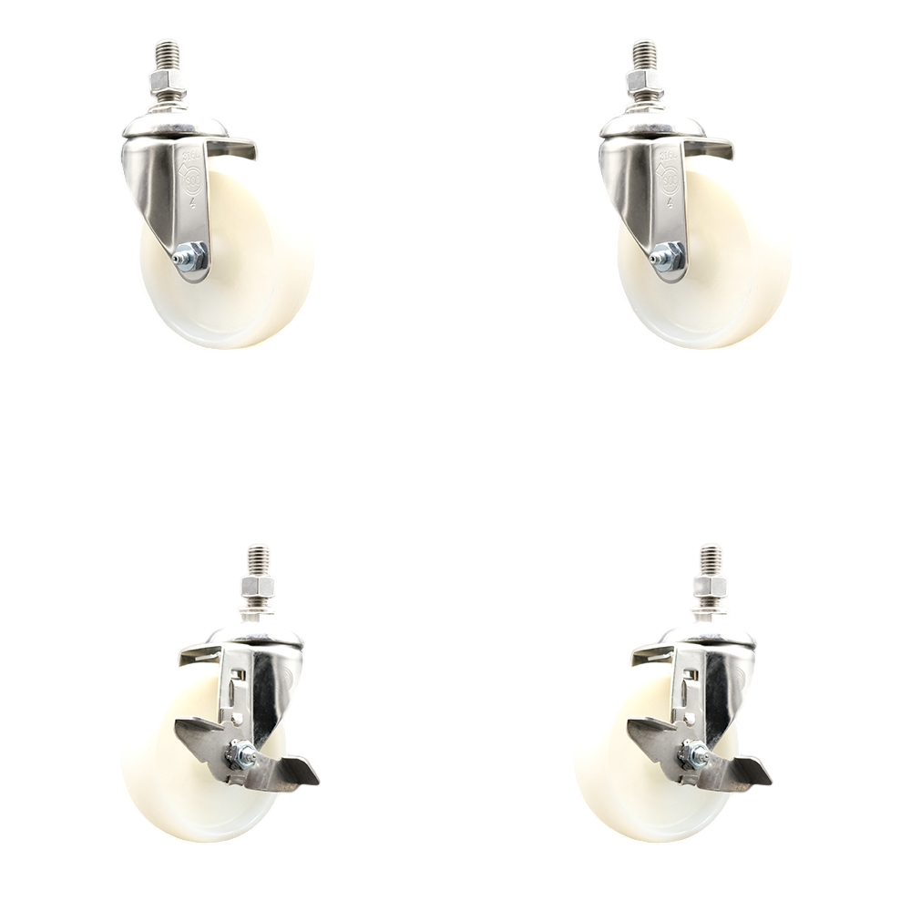 Nylon Swivel Stem Caster with 4 in. Caster Wheels, 10 mm Threaded Stems - 316 Stainless Steel Casters - Set of 4
