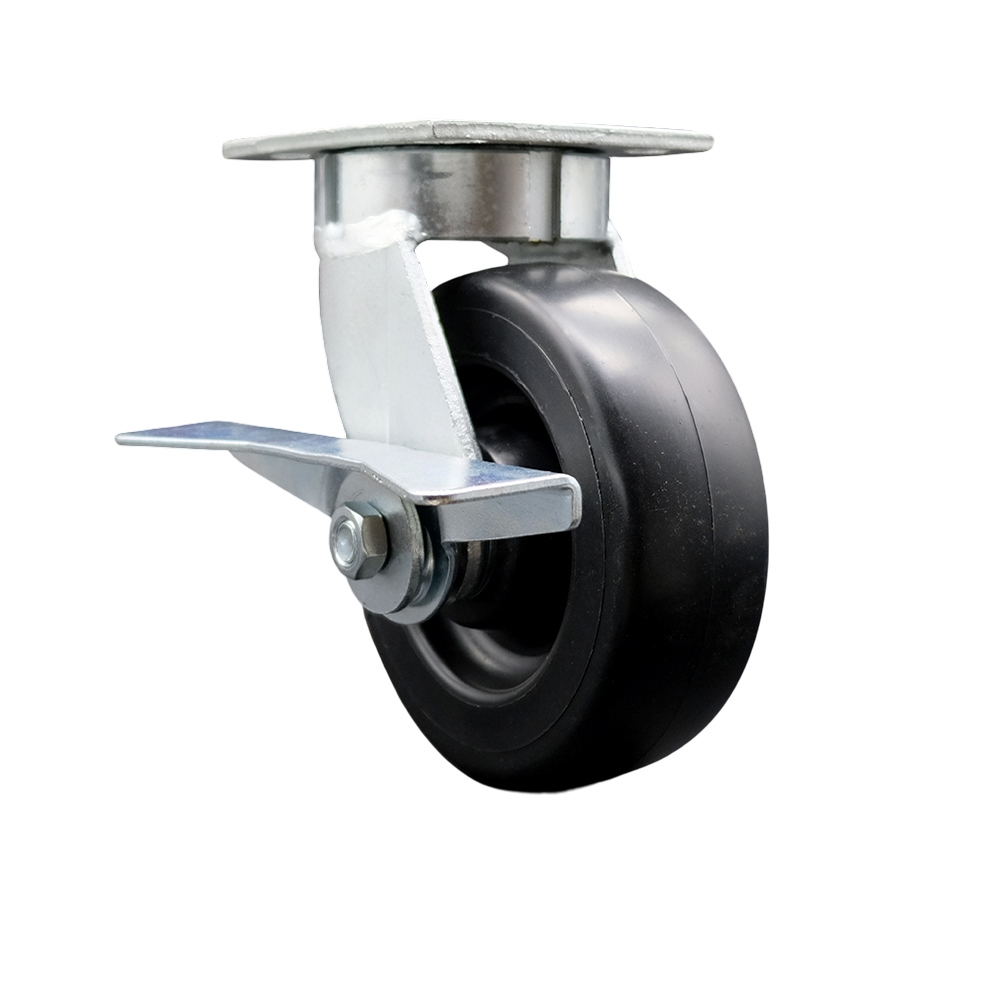 Heavy Duty Kingpinless Swivel Top Plate Caster with Side Lock Brake & 6 in. Polyolefin Wheel with Ball Bearings - 700 lbs Capacity per Caster