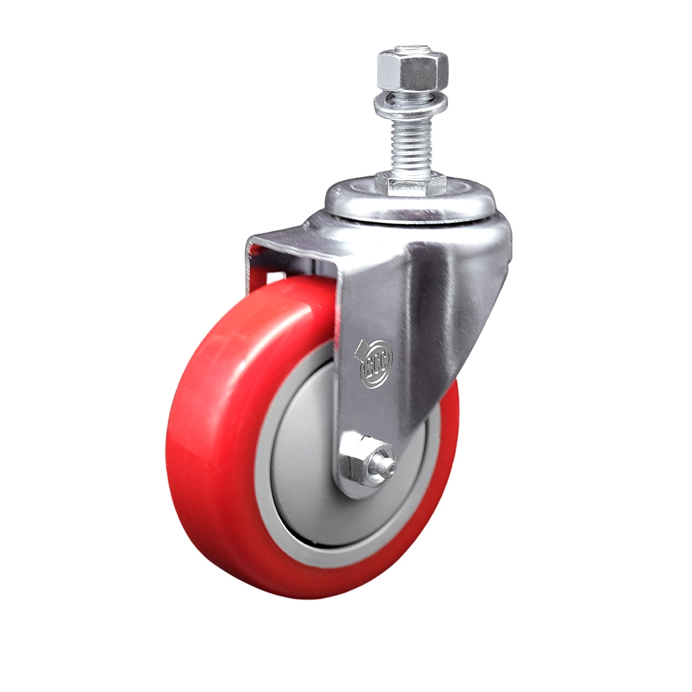 Replacement for Colson Caster 2.04254.95 MTG15 - Polyurethane Swivel Threaded Stem Caster with 4 in. Red Wheel & 0.75 x 1.75 in. Stem