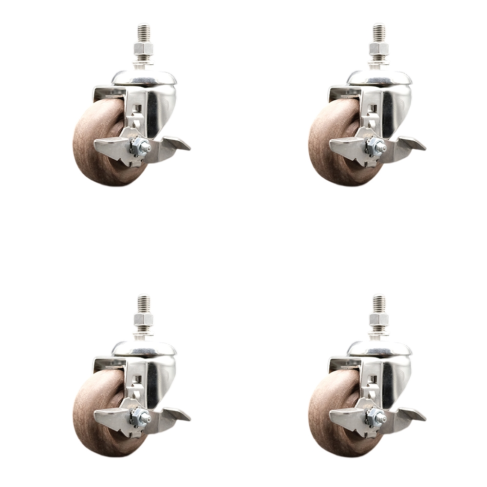 High Temperature Glass Filled Nylon Swivel Stem Caster with 3 in. Caster Wheel - 316 Stainless Steel Casters - Set of 4