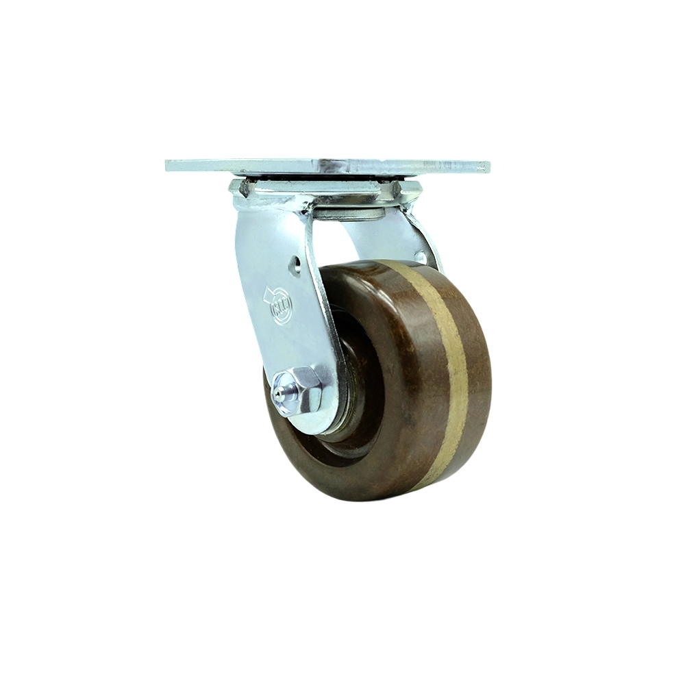 SCC-30CS420-PHBZHT Heavy Duty Swivel Top Plate Caster with 4 in. High Temperature Phenolic Wheel & Bronze Bearings - 800 lbs Capacity per Caster